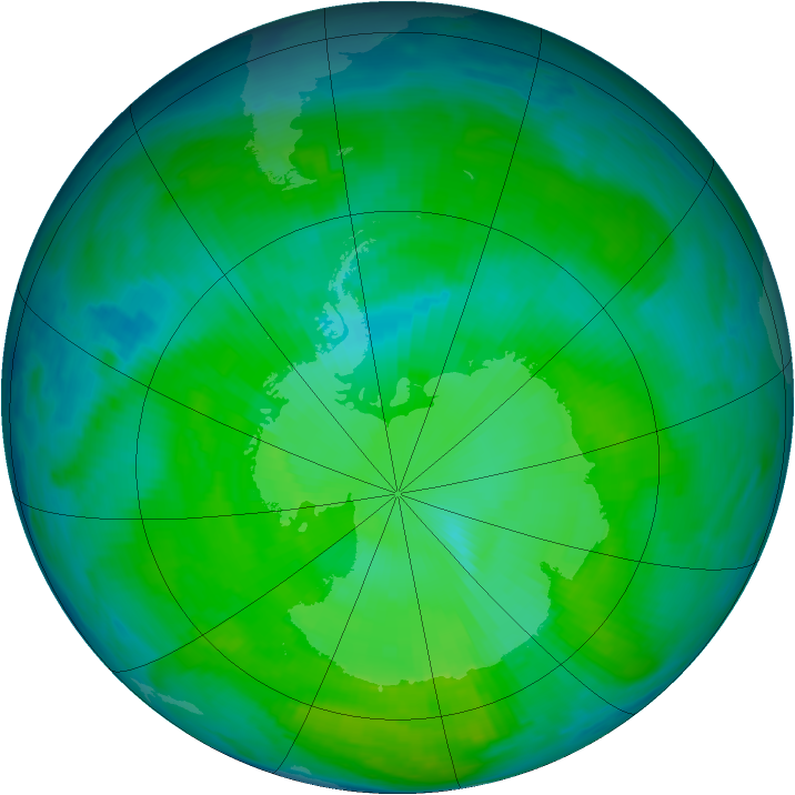 Antarctic ozone map for 24 December 1996